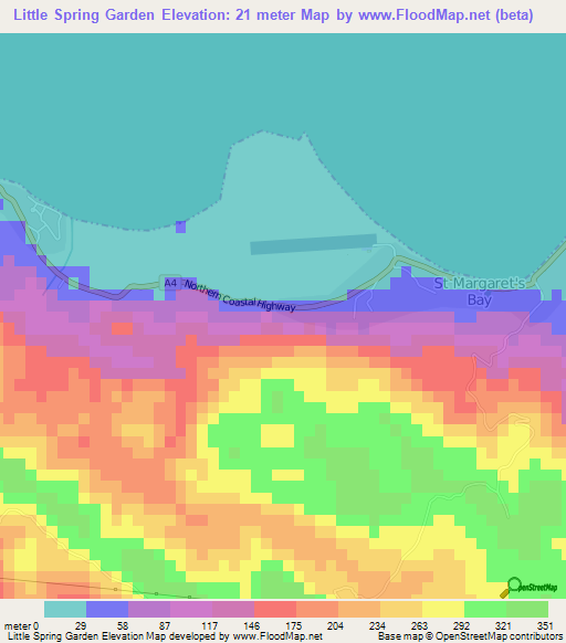 Little Spring Garden,Jamaica Elevation Map