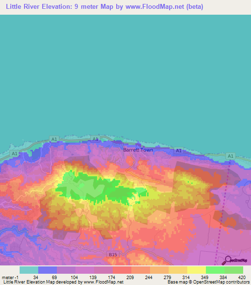 Little River,Jamaica Elevation Map