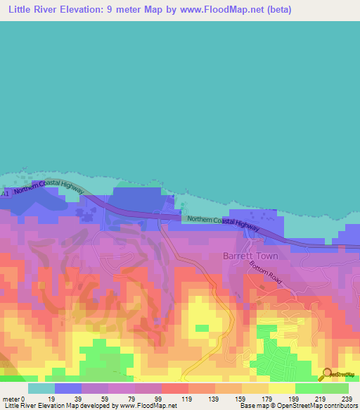 Little River,Jamaica Elevation Map