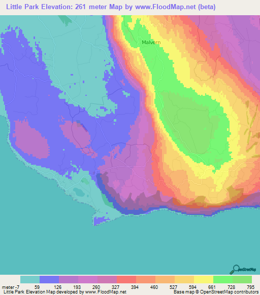 Little Park,Jamaica Elevation Map