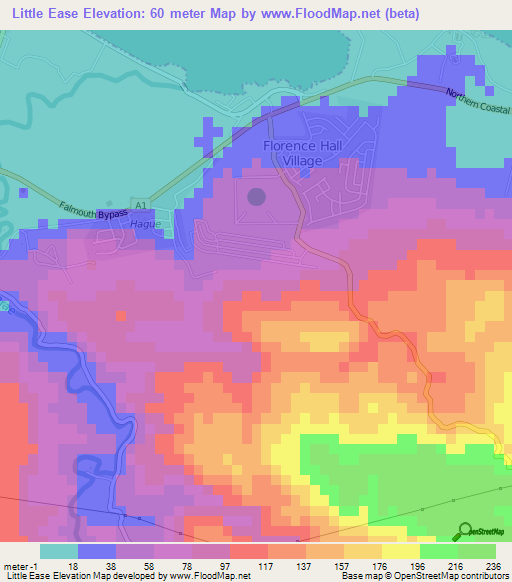 Little Ease,Jamaica Elevation Map