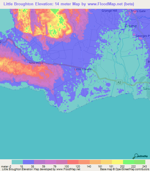 Little Broughton,Jamaica Elevation Map