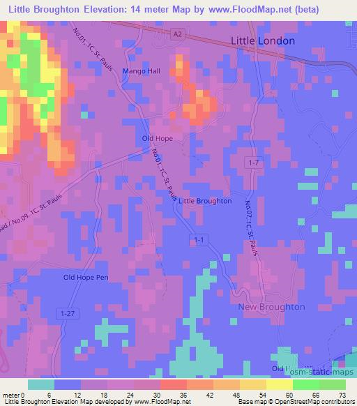 Little Broughton,Jamaica Elevation Map