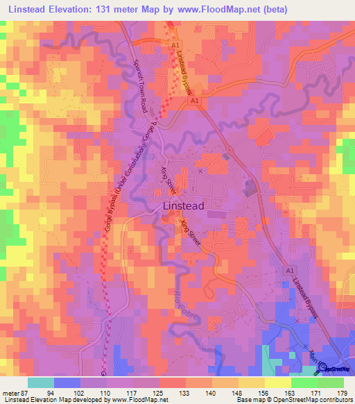 Linstead,Jamaica Elevation Map