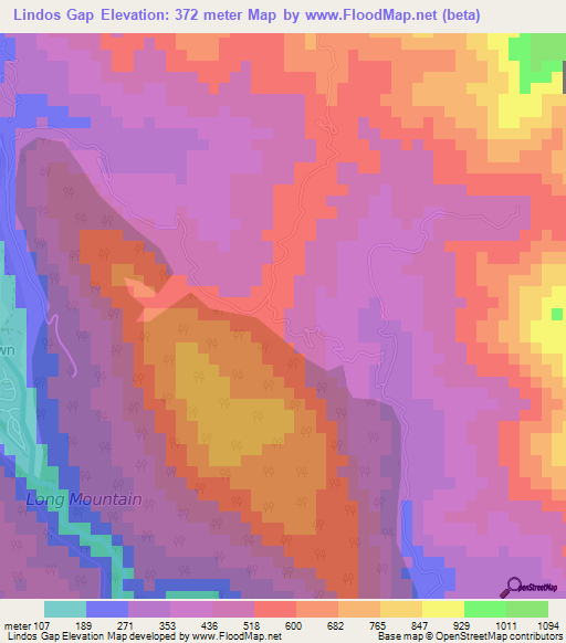 Lindos Gap,Jamaica Elevation Map