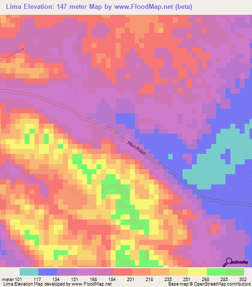 Lima,Jamaica Elevation Map