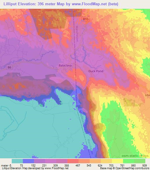 Lilliput,Jamaica Elevation Map