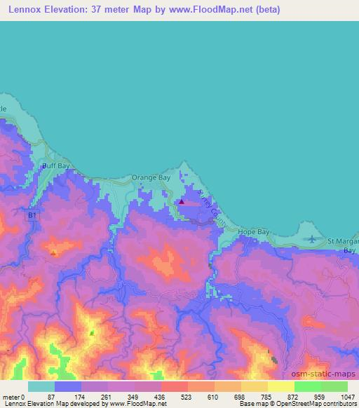 Lennox,Jamaica Elevation Map