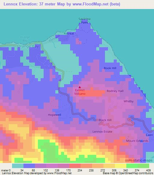 Lennox,Jamaica Elevation Map