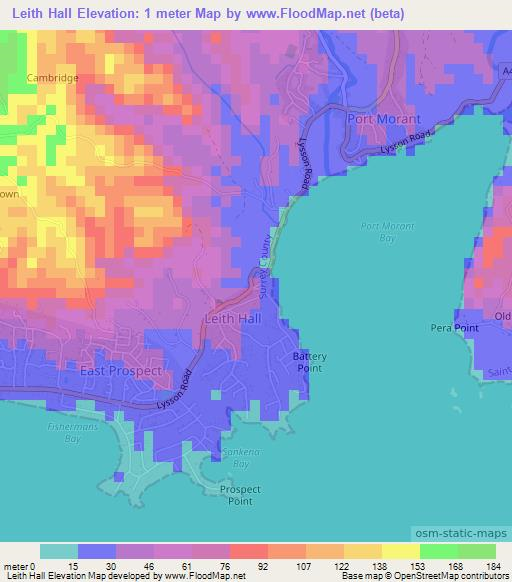 Leith Hall,Jamaica Elevation Map