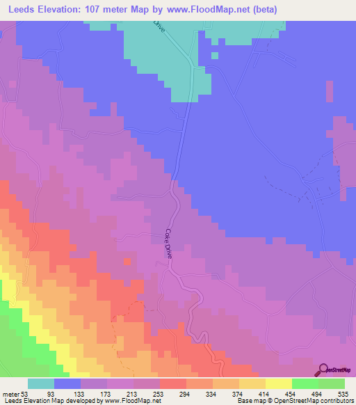 Leeds,Jamaica Elevation Map