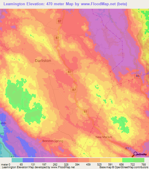 Leamington,Jamaica Elevation Map