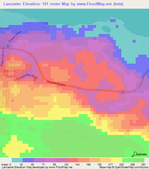 Lancaster,Jamaica Elevation Map