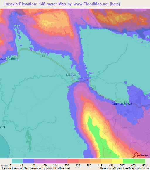 Lacovia,Jamaica Elevation Map