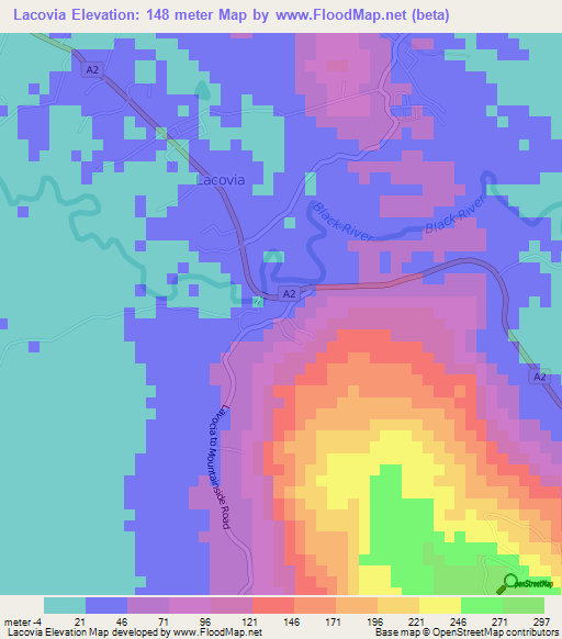 Lacovia,Jamaica Elevation Map