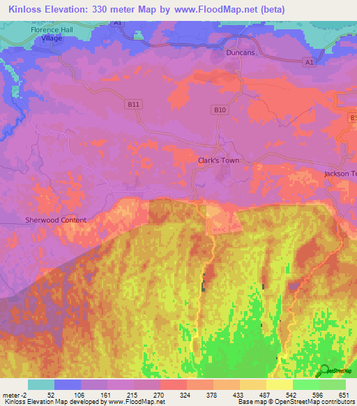 Kinloss,Jamaica Elevation Map