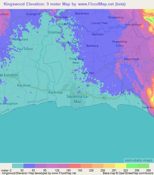 Kingswood,Jamaica Elevation Map