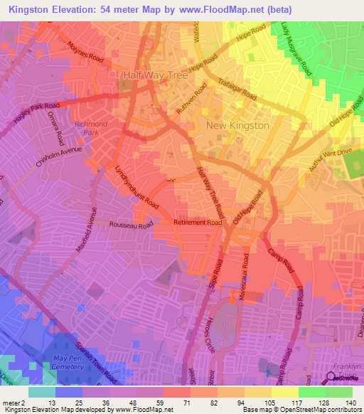 Kingston,Jamaica Elevation Map