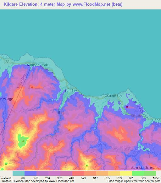 Kildare,Jamaica Elevation Map