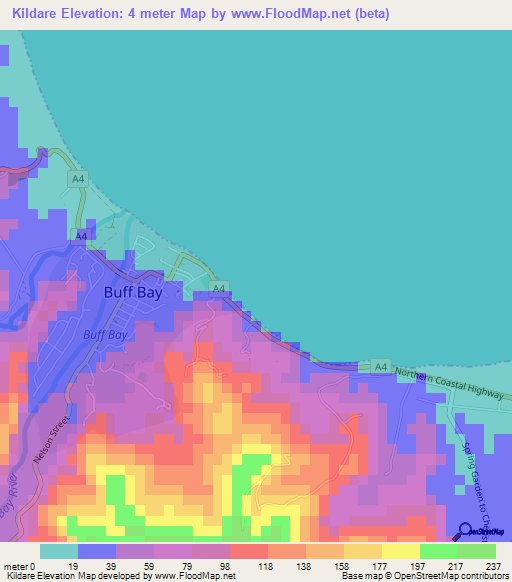 Kildare,Jamaica Elevation Map