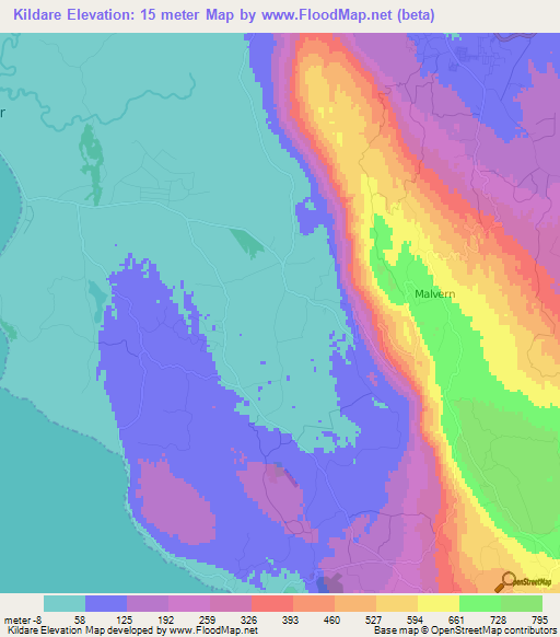 Kildare,Jamaica Elevation Map