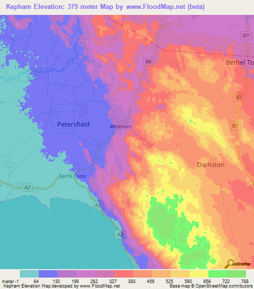 Kepham,Jamaica Elevation Map