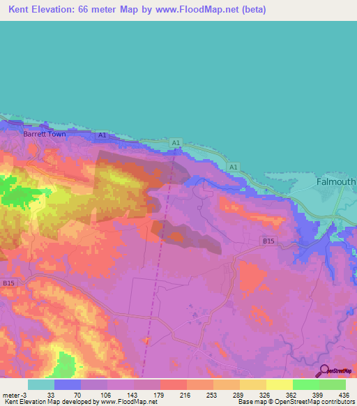 Kent,Jamaica Elevation Map