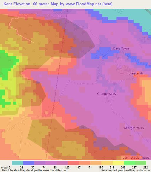 Kent,Jamaica Elevation Map