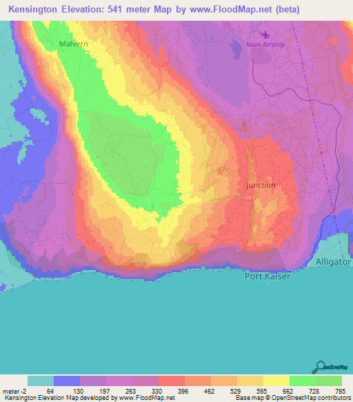 Kensington,Jamaica Elevation Map