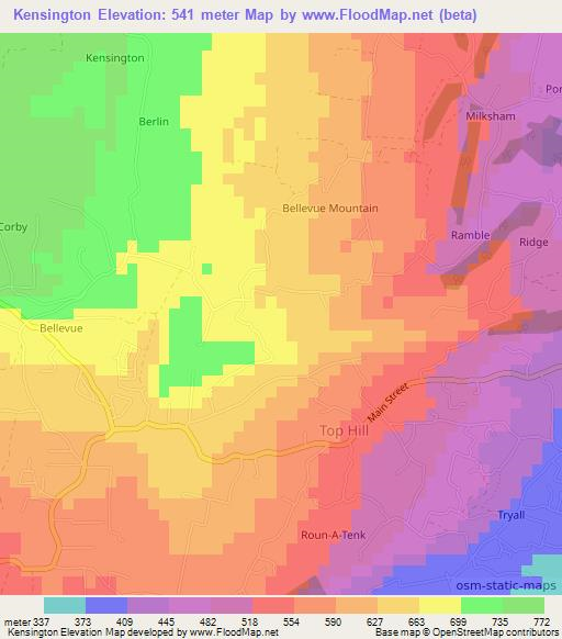 Kensington,Jamaica Elevation Map