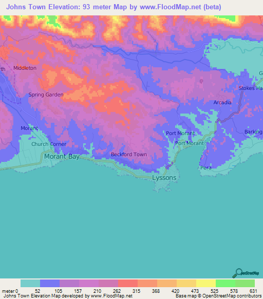 Johns Town,Jamaica Elevation Map