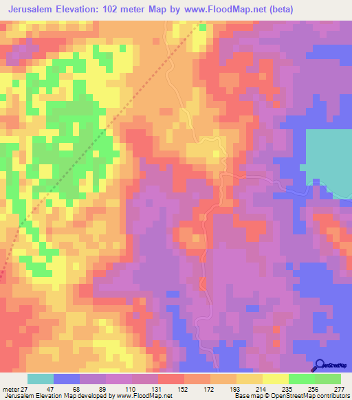 Jerusalem,Jamaica Elevation Map