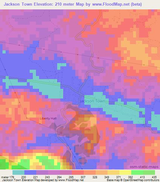 Jackson Town,Jamaica Elevation Map