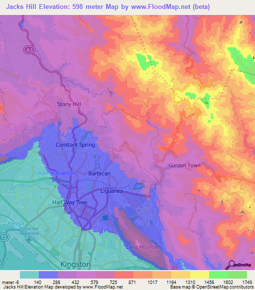 Jacks Hill,Jamaica Elevation Map