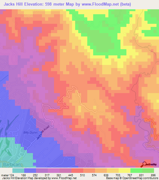 Jacks Hill,Jamaica Elevation Map