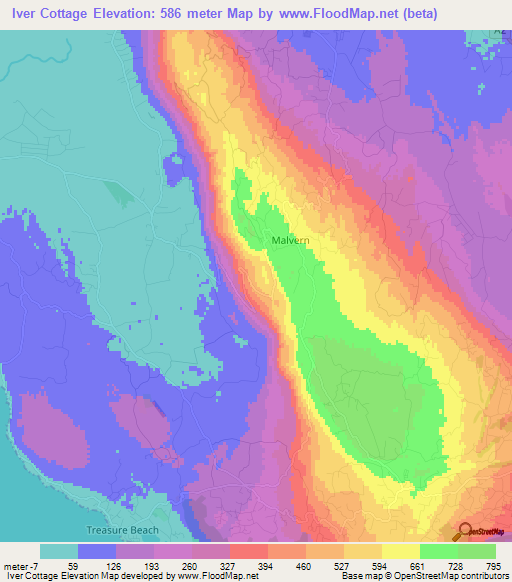 Iver Cottage,Jamaica Elevation Map