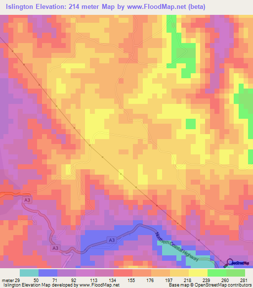 Islington,Jamaica Elevation Map