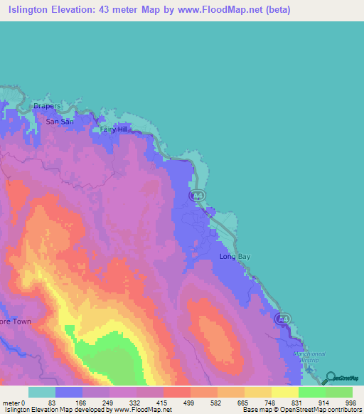 Islington,Jamaica Elevation Map