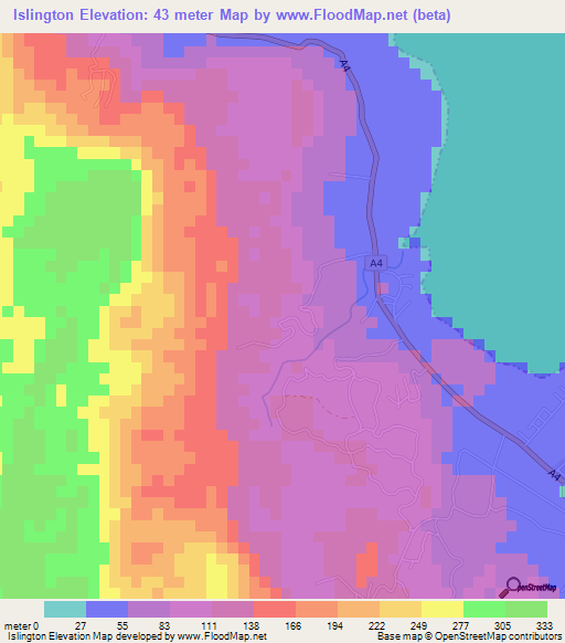 Islington,Jamaica Elevation Map