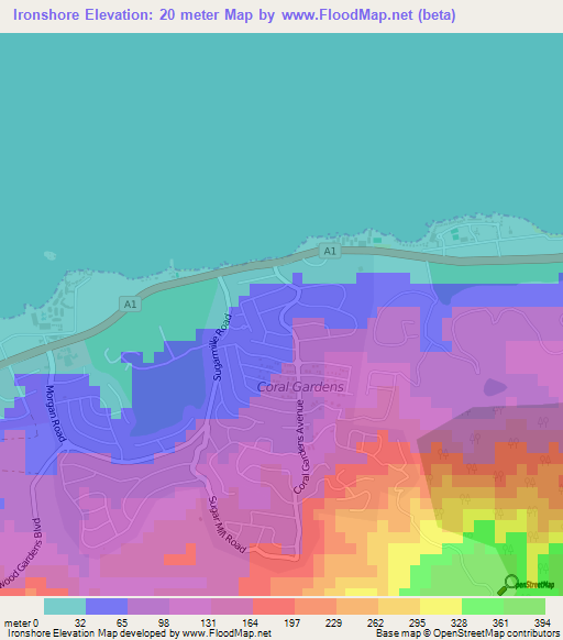 Ironshore,Jamaica Elevation Map