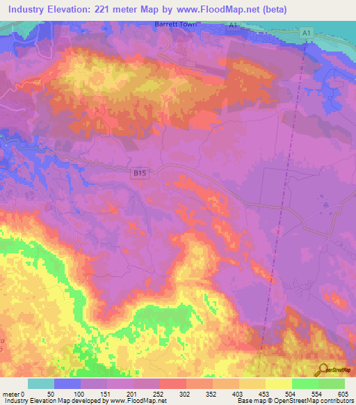 Industry,Jamaica Elevation Map