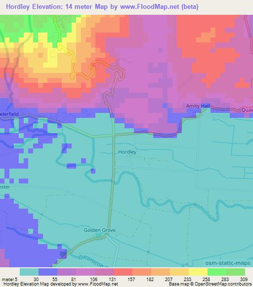 Hordley,Jamaica Elevation Map