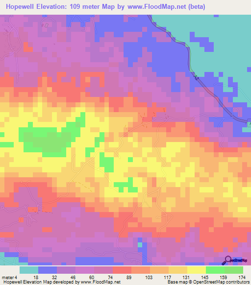 Hopewell,Jamaica Elevation Map