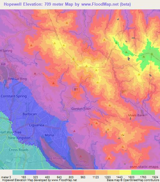 Hopewell,Jamaica Elevation Map