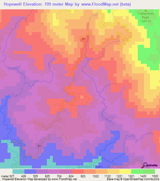 Hopewell,Jamaica Elevation Map