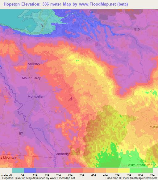 Hopeton,Jamaica Elevation Map