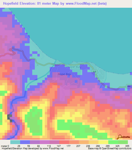 Hopefield,Jamaica Elevation Map