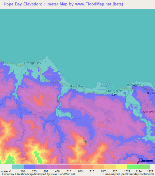 Hope Bay,Jamaica Elevation Map