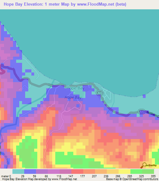 Hope Bay,Jamaica Elevation Map