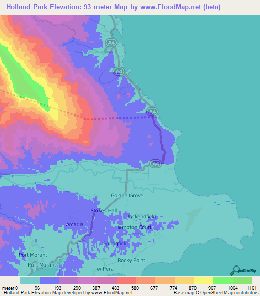 Holland Park,Jamaica Elevation Map